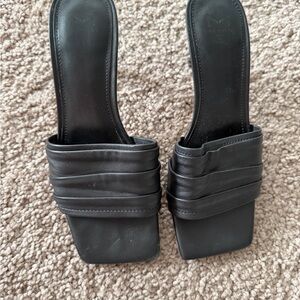 Marc Fisher Black Ruched Leather Slide Mules